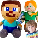 MINECRAFT WODNY ŚWIAT - ZESTAW PLUSZOWYCH MASKOTEK 2w1 JEŻDŻACY STEVE ALEX
