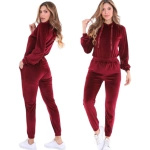 WYGODNY KOMPLET DRESOWY WELUROWY DRES DAMSKI BORDOWY KAPTUR DUŻY ROZMIAR XL