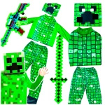 MINECRAFT Strój dla chłopca CREEPER / kostium na bal rozmiar XL 140-150 cm + miecz + karabin