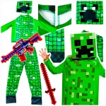 MINECRAFT Strój dla chłopca CREEPER / kostium na bal rozmiar L 130-140 cm + miecz + karabin