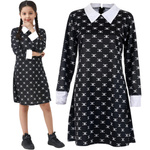 ELEGANCKI STRÓJ KOSTIUM WEDNESDAY ADDAMS Z BIAŁYMI CZASZKAMI ROZMIAR: M