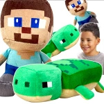 MINECRAFT WODNY ŚWIAT - ZESTAW PLUSZOWYCH MASKOTEK 2w1 JEŻDŻACY STEVE ŻÓŁW