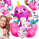ZESTAW BALONY URODZINOWE KONFETTI 9el BABY SHARK NA IMPREZĘ DLA DZIECI