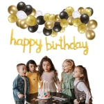 ZESTAW BALONÓW NA URODZINY ZŁOTY CZARNY PERŁOWY NAPIS HAPPY BIRTHDAY HEL
