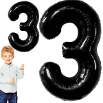 BALON NA 4 URODZINY FOLIOWY CYFRA 3 TRZY CZARNY NA HEL POWIETRZE 100CM