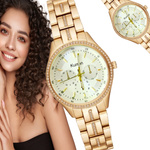 ELEGANCKI ZŁOTY ZEGAREK DAMSKI KURREN CYRKONIE KWARCOWY NA PREZENT