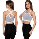 BLUZKA DAMSKA CROP TOP RAMIĄCZKA SPORTOWA DEKOLT BASIC BAWEŁNA SZARY M