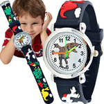 KLASYCZNY ZEGAREK DZIECIĘCY CZARNY DINOZAURY