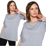 KLASTYCZNY LUŹNY T-SHIRT DAMSKI SZARY PROSTY GŁADKI BASIC KRÓTKI RĘKAW S