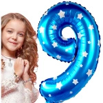 BALON FOLIOWY CYFRA 9 NIEBIESKI W GWIAZDKI NA URODZINY DLA DZIECI 80cm