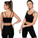 MODNY CROP TOP DAMSKI NA RAMIĄCZKA OZDOBNE PLECY GŁADKI GUMKA CZARNY L