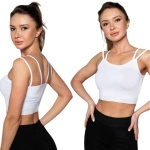 MODNY CROP TOP DAMSKI NA RAMIĄCZKA OZDOBNE PLECY GŁADKI GUMKA BIAŁY ROZ L