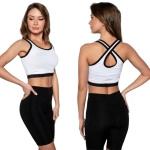 BLUZKA DAMSKA CROP TOP RAMIĄCZKA SPORTOWA DEKOLT BASIC BAWEŁNA BIAŁY L