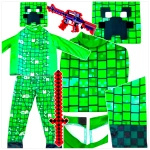 MINECRAFT Strój dla chłopca CREEPER / kostium na bal rozmiar XL 140-150 cm + miecz + karabin
