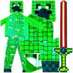 MINECRAFT Strój dla chłopca CREEPER / kostium na bal rozmiar XL 140-150 cm + miecz