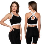 BLUZKA DAMSKA CROP TOP RAMIĄCZKA SPORTOWA DEKOLT BASIC BAWEŁNA CZARNY XL