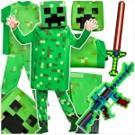 MINECRAFT Strój dla chłopca CREEPER / kostium na bal rozmiar M 120-130 cm + miecz + karabin