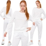 WYGODNY KOMPLET DRESOWY MODNY BASIC DWUCZĘŚCIOWY DRES DAMSKI BIAŁY ROZ. S
