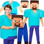 STRÓJ MINECRAFT PRZEBRANIE DLA CHŁOPCA STEVE KOMPLET MASKA KOSTIUM NA BAL