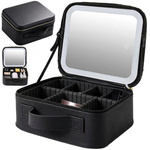 Kuferek na kosmetyki z lusterkirm regulowane światło ciepłe zimne eko skóra