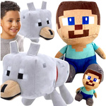 MINECRAFT WODNY ŚWIAT - ZESTAW PLUSZOWYCH MASKOTEK 2w1 JEŻDŻACY STEVE PIES DENIS