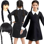 Strój Kostium Wednesday Addams - rozmiar M (115-125 cm) + Peruka z warkoczami o długości 60cm