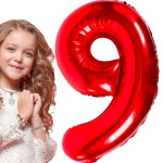 BALON FOLIOWY CYFRA 9 CZERWONY NA URODZINY IMPREZĘ JUBILEUSZ 100cm