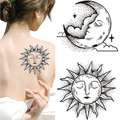 Duży tatuaż zmywalny tymczasowy 10cm motyw Słońce Księżyc QQ-078