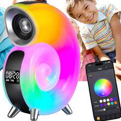 LAMPKA NOCNA LED ŚLIMAK RGB BLUETOOTH ZEGAR RADIO GŁOŚNIK APLIKACJA