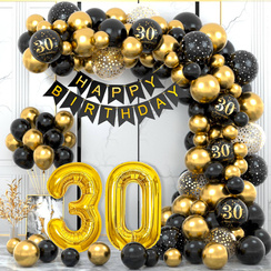 Zestaw balonów na 30 urodziny w kolorze czarnym i złotym 85el