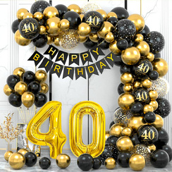 Zestaw balonów na 40 urodziny w kolorze czarnym i złotym 85el