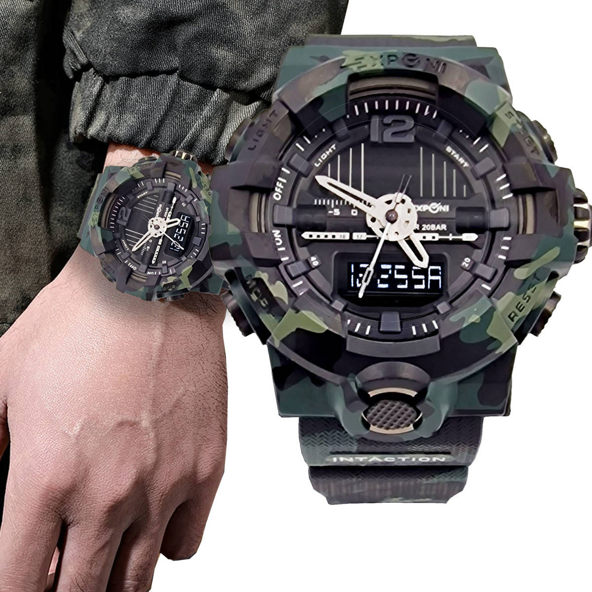 Sportowy militarny zegarek wodoodporny budzik data  stoper 